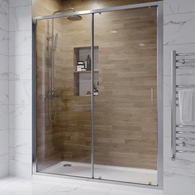 ONLY OPENED - Chrome 1700mm Sliding Shower Door 6mm Glass - Carina