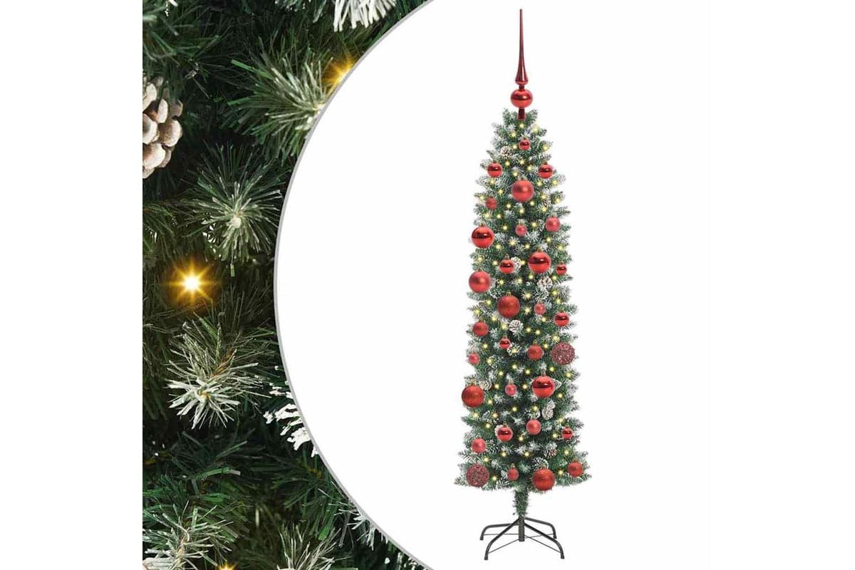 Vidaxl Artificial Slim Christmas Tree Green And White 150 Cm