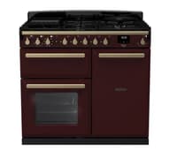 Rangemaster Estel Deluxe 100cm Dual Fuel Range Cooker - Bordeaux with Brass Trim | ESDL100DFPBOR/AB1