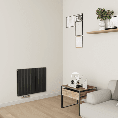 Eco Eleganza Midnight Black Horizontal Flat Aluminium Middle Connection Radiator 600x750mm Double Panel 3056 BTU