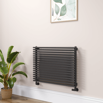 Ventura Linea Midnight Black Oval Unique Designer Radiator 595x800mm Single Panel 2386 BTU - Horizontal Bars