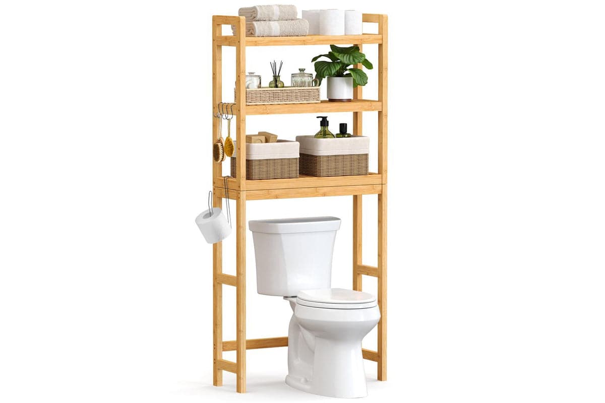 Songmics Over The Toilet Storage | 3-tier Bathroom Organizer | Bamboo | Natural Beige (Ex-Display DS250377-001311)