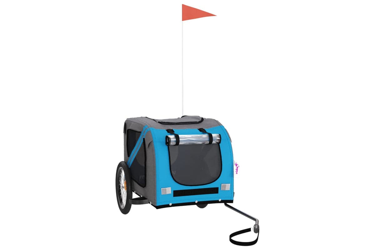 Vidaxl 93883 Pet Bike Trailer Blue And Grey Oxford Fabric And Iron