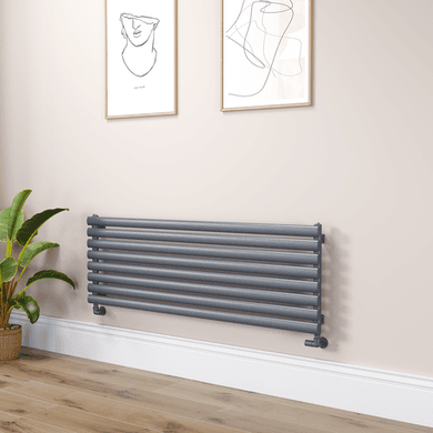 Sorrento Linea Dark Grey Anthracite Oval Designer Radiator 472x1400mm Single Panel 2655 BTU - Horizontal Bars