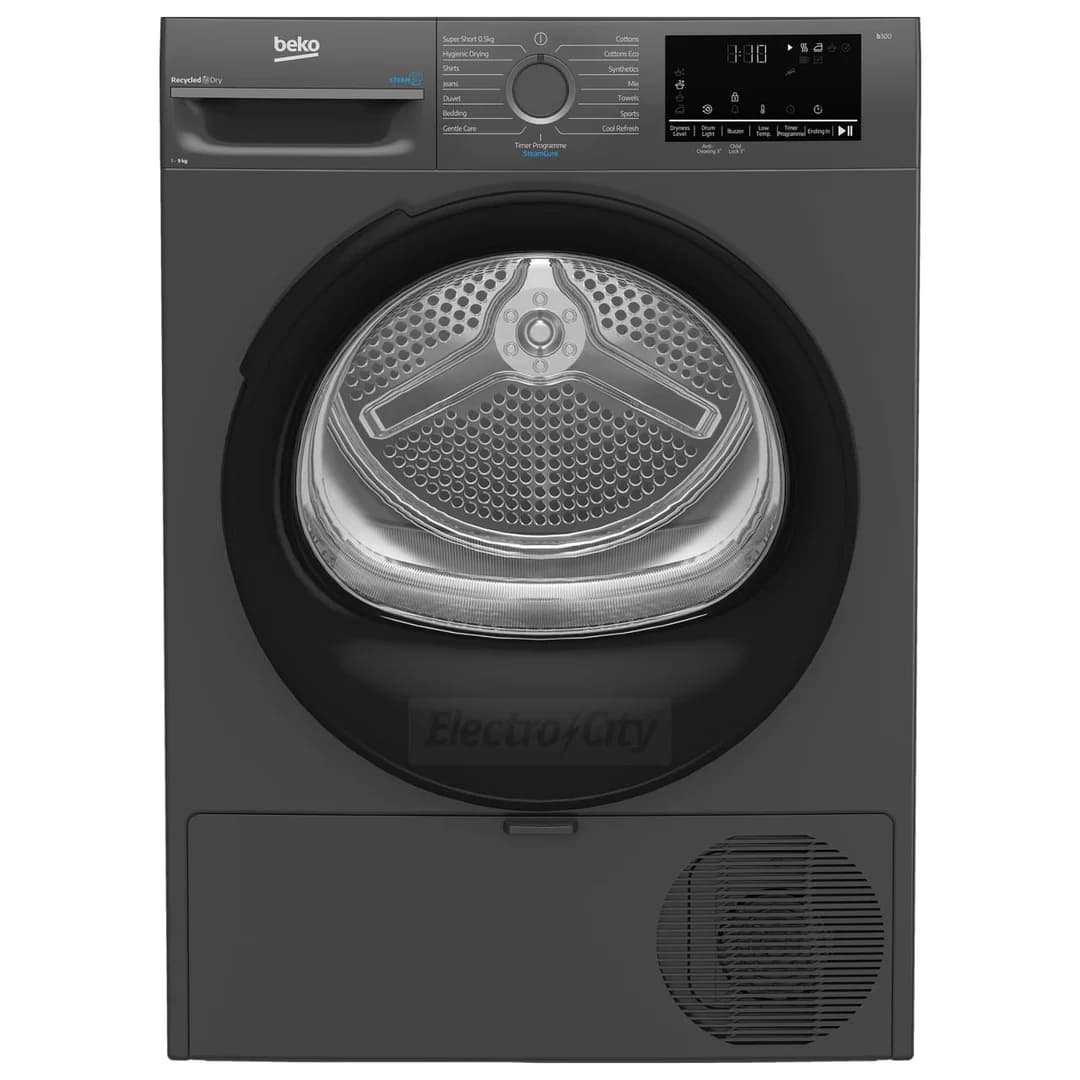 Beko 9kg Freestanding Heat Pump Tumble Dryer with SteamCure Technology | Anthracite