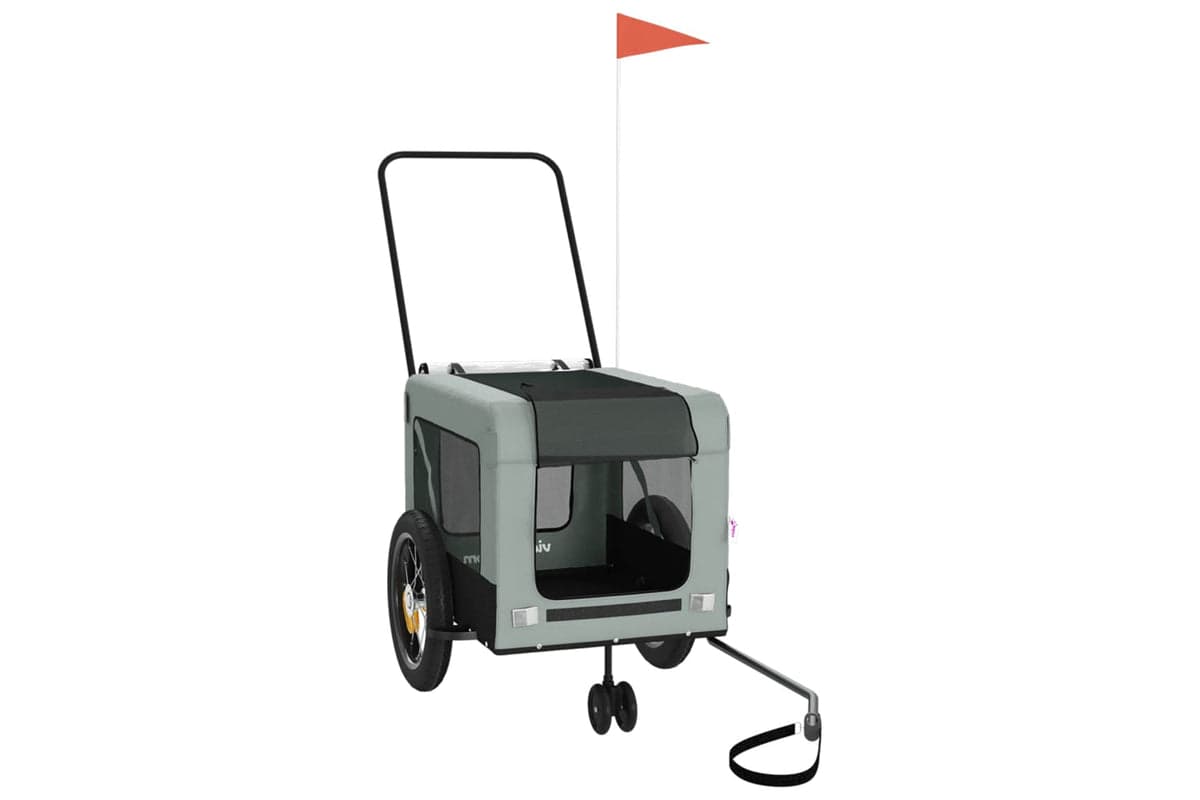 Vidaxl 93944 Pet Bike Trailer Grey And Black Oxford Fabric And Iron