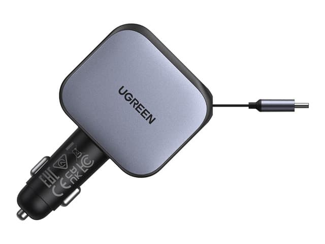 Ugreen - Nexode EC604 car power adapter - retractable - 3 x USB-C, USB Type A - 145 Watt