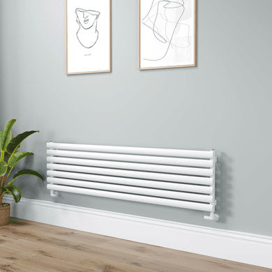 Sorrento Linea White Oval Designer Radiator 413x1600mm Single Panel 2645 BTU - Horizontal Bars