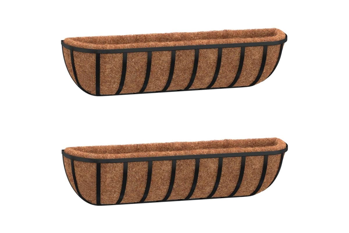 vidaXL 319355 Wall Troughs 2 Pcs With Coco Liners Black 76x21x16cm Steel