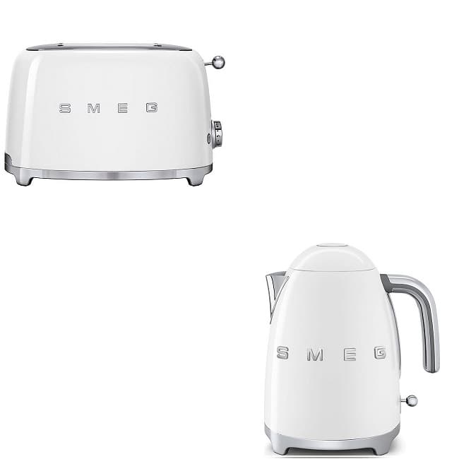 Smeg 50's Retro Kettle & 4 Slice Toaster Set - White | KLF03WHUK + TSF03WHUK