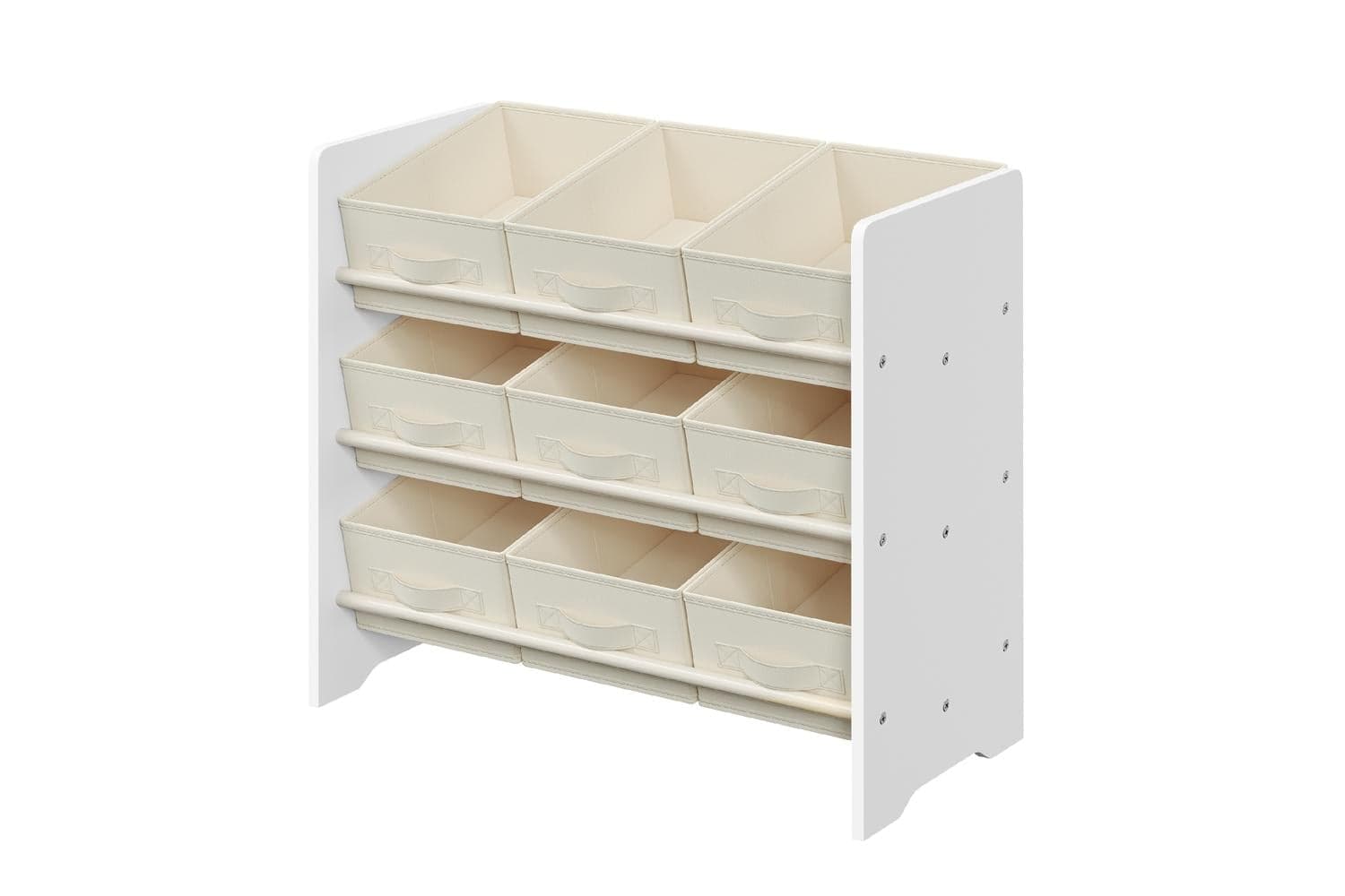Toy And Book Storage Shelf With 9 Non-woven Fabric Storage Bins | Book And Toy Shelf | Mdf And Non-woven Fabric | White