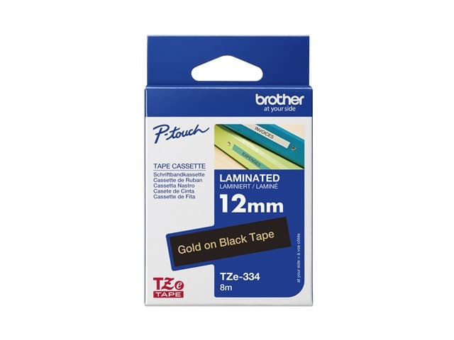 BROTHER - BRO 12MM GLOSS GOLD ON BLACK TAPE