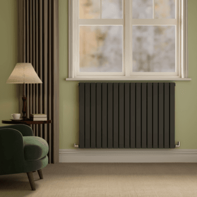 Riace Midnight Black Horizontal Flat Designer Radiator 800x1156mm Double Panel 5606 BTU