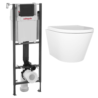 ONLY OPENED - Wall Hung Toilet with Slim Soft Close Seat Frame Cistern and Black Flush - Newport