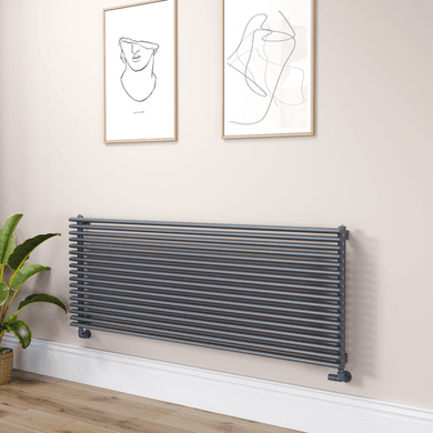 Ventura Linea Dark Grey Anthracite Oval Unique Designer Radiator 595x1600mm Single Panel 5212 BTU - Horizontal Bars