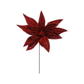 Velvet Glitter Poinsettia Stem 65cm