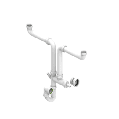 Space Saving Double Bowl Kitchen Sink Plumbing Kit Pipe and Trap – Essence