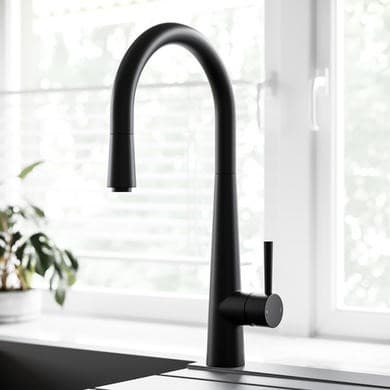 ALMOST PERFECT -  Black Single Lever Pull Out  Monobloc Kitchen Mixer Tap - Enza Olney