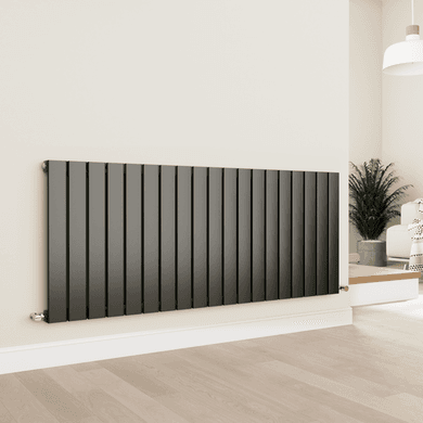 Eco Eleganza Midnight Black Horizontal Flat Designer Aluminium Radiator 600x1425mm Single Panel 4373 BTU
