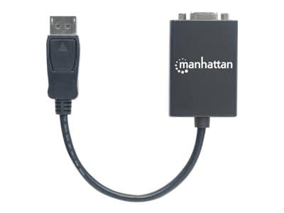 MANHATTAN - DisplayPort to VGA HD15 Converter Cable, 15cm, Male to Female, Active, DP With Latch, Black, Lifetime Warranty, Polybag - video adapter - DisplayPort to HD-15 (VGA) - 15 cm