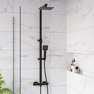 Black Thermostatic Bar Mixer Shower Set with Slide Rail Kit & Hand Shower - Zana