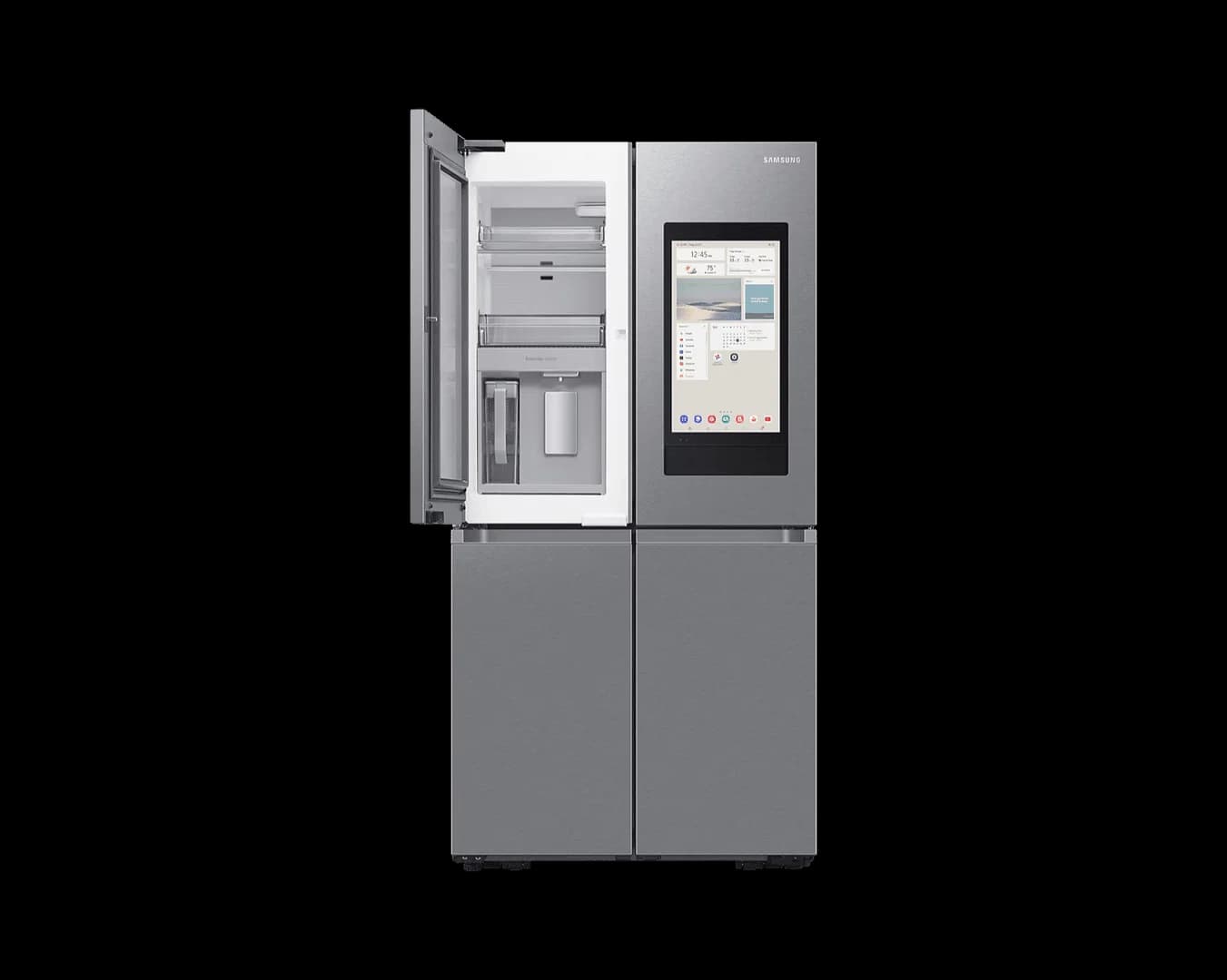 Samsung Family Hub with AI Vision Inside American Fridge Freezer | Stainless Steel
