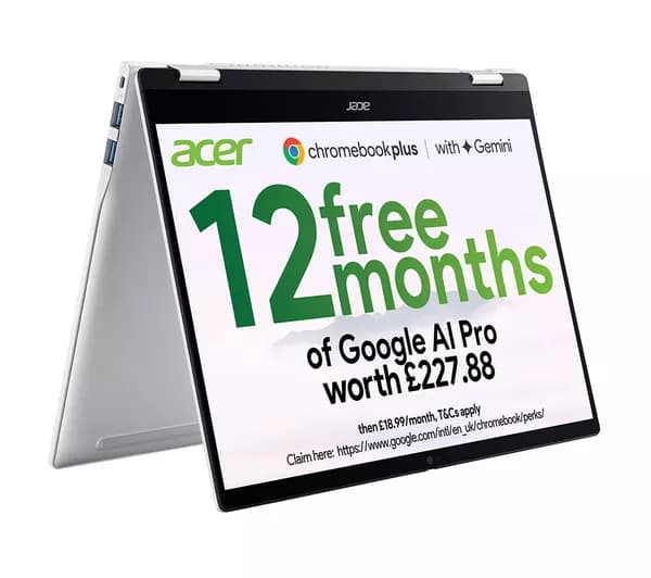 ACER Spin 514 14" 2 in 1 Chromebook Plus - MediaTek Kompanio Ultra 910, 128 GB UFS, Silver