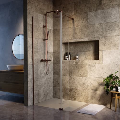 700mm Bronze Shower Screen for Wet Room & Walk In Shower with 350mm Hinged Flipper Return Panel – Live Your Colour