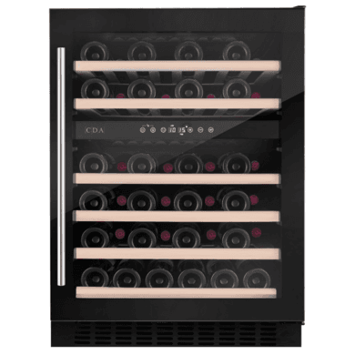 Refurbished CDA CFWC604BL 46 Bottle Capacity Dual Zone 60cm Freestanding Under Counter Wine Cooler - Black Glass