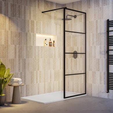 GRADE A1 - 900mm Black Grid Shower Screen for Wet Room & Walk In Shower - Nova