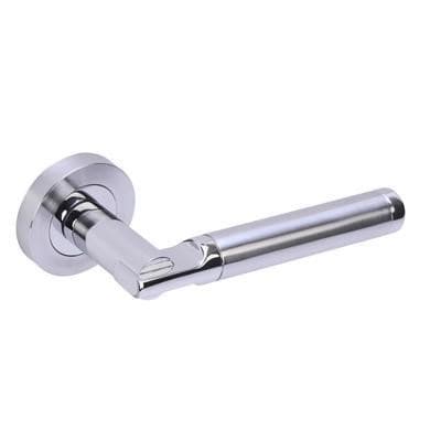 Internal Silver Polished/Satin Chrome Bathroom Lever Door Handle with Lock, Latch and Hinges Pack - 75mm Latch - Tiber - XL Joinery