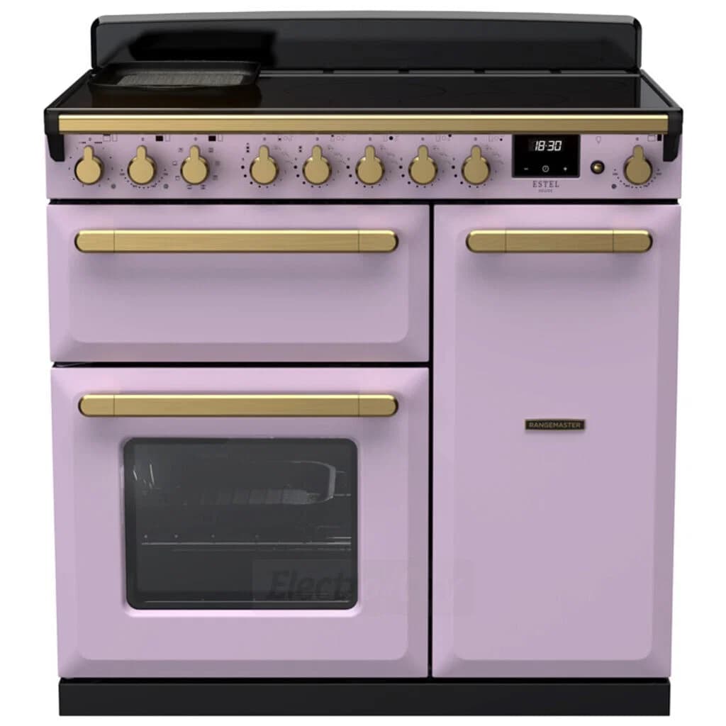 Rangemaster Estel Deluxe 90cm Induction Range Cooker | Heather with Brass Trim