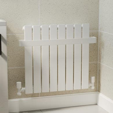 GRADE A1 - White Horizontal Single Panel Radiator with Heated Towel Bar 600 x 604mm - Mojave