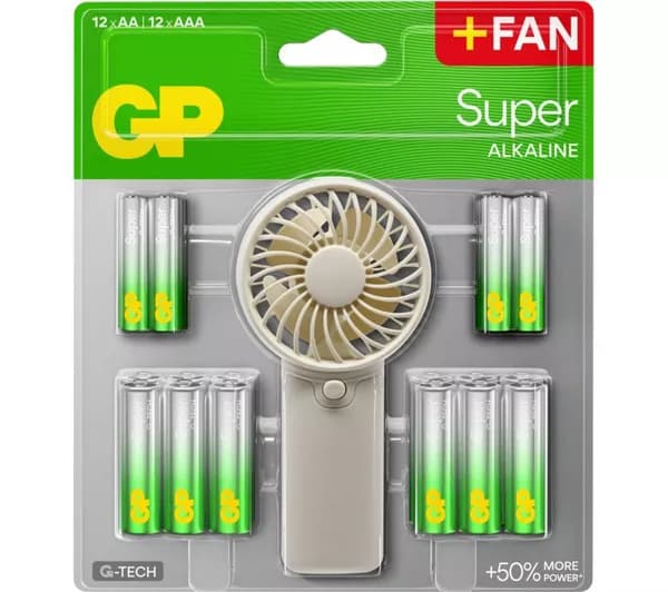 GP BATTS AA & AAA Alkaline Batteries with Free Handheld Fan - Pack of 24