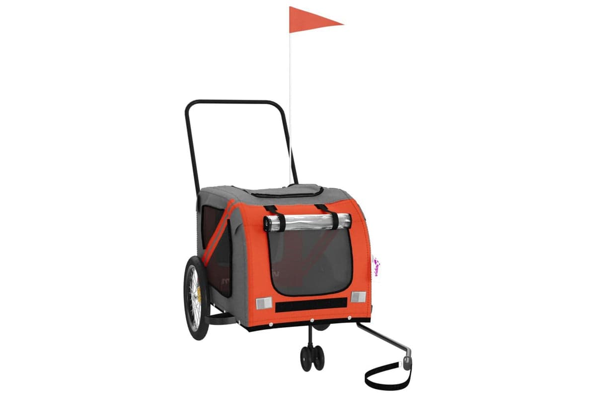 Vidaxl Pet Bike Trailer Orange And Grey Oxford Fabric And Iron
