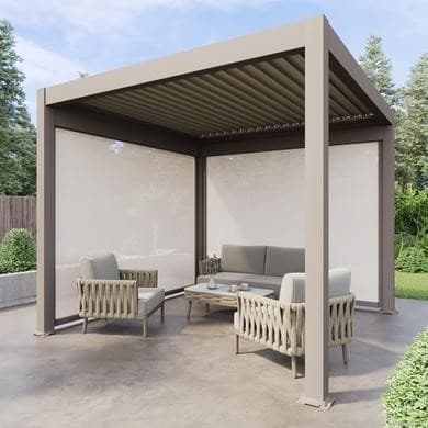 3 x 3m Heavy Duty Aluminium Beige Louvred Pergola & 2 Textilene Side Panels