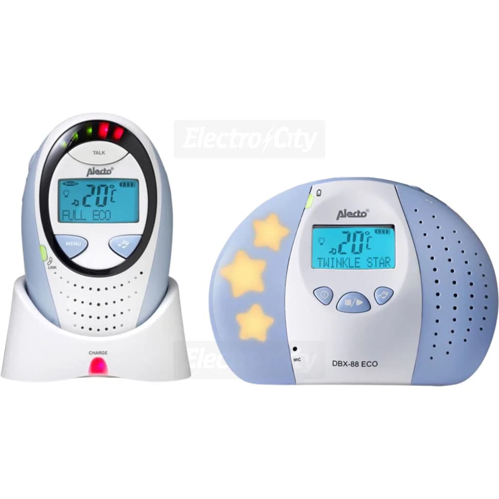 Alecto DBX-88 ECO DECT Baby Monitor with Display and Talkback | White/Blue