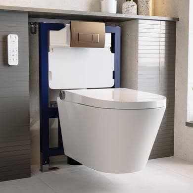 Wall Hung Smart Bidet Toilet with Brushed Bronze Flush Plate & 1168mm Frame & Cistern - Purificare