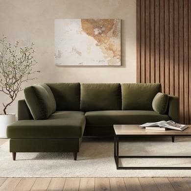 4 Seater Pull-Out Corner Sofa Bed with Storage in Olive Green Velvet - Boe