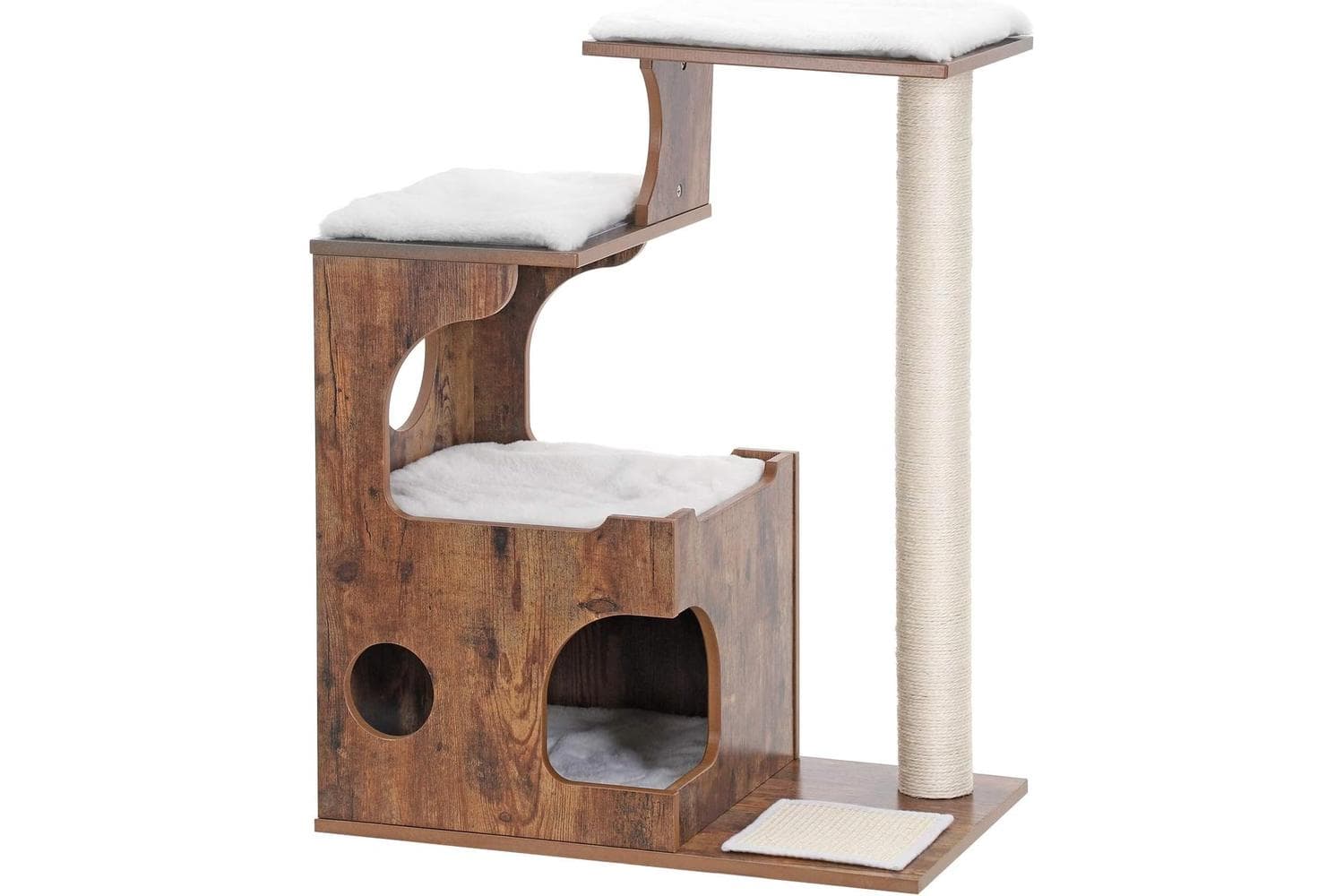 Feandrea 3 Beds Cat Tree | Rustic Brown & White