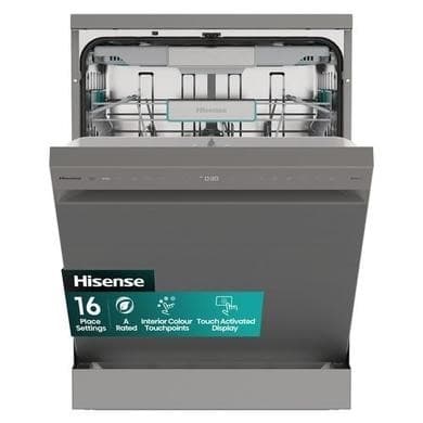 Refurbished Hisense Freestanding Dishwasher Full Size, WiFi-enabled, 15 Minute Quick Wash Dishwasher, 16 Place Settings, graphite, A-rated