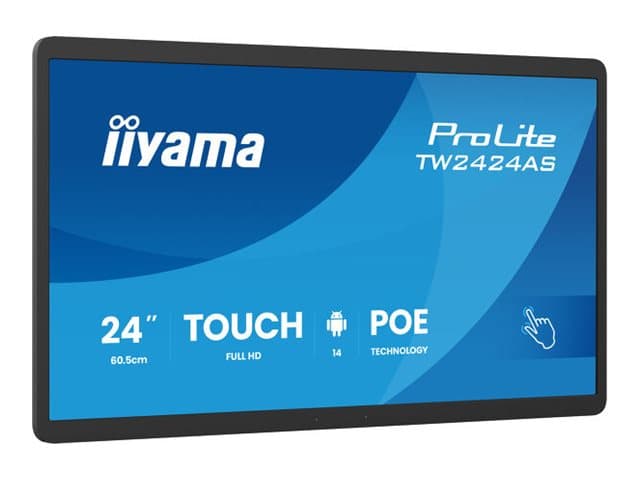 IIYAMA - ProLite TW2424AS-B3P - Android PC - touch panel PC 1 RK3576 - RAM 4 GB - SSD - eMMC 32 GB - Mali-G52 MC3 - Gigabit Ethernet, IEEE 802.11ax (Wi-Fi 6), Bluetooth 5.3 - Android 14 GMS - monitor: LED 23.8" 1920 x 1080 (Full HD) touchscreen - matte, bla