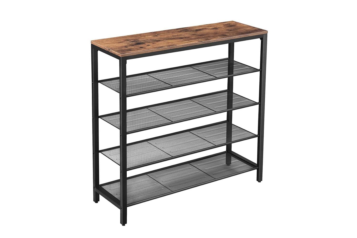 Vasagle Industrial Shoe Rack With 4 Mesh Shelves | Rustic Brown