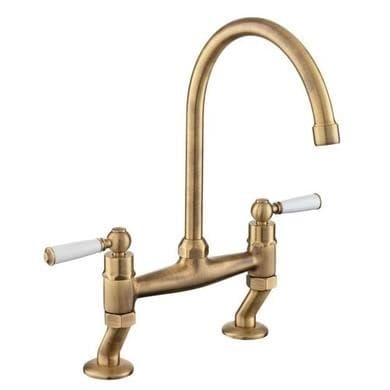 Rangemaster AquaClassic Double Lever Kitchen Mixer Tap - Antique Brass
