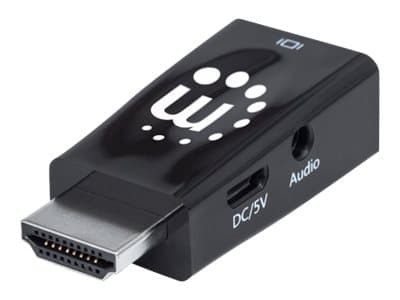 MANHATTAN - HDMI to VGA (with Audio) Converter, 1080p, Male to Female, Micro-USB Power Input Port for additional power if needed, Black, Three Year Warranty, Polybag - adapter - HDMI / VGA / audio