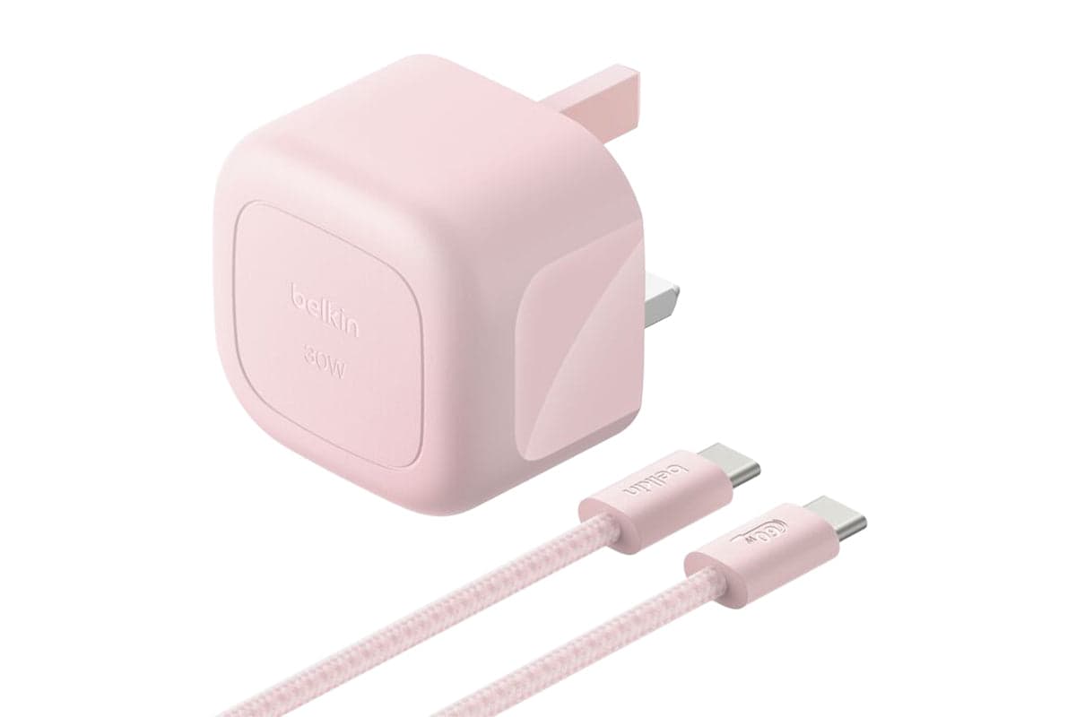Belkin 30W Compact USB-C Charger with Braided USB-C Cable for MacBook Neo | Pink