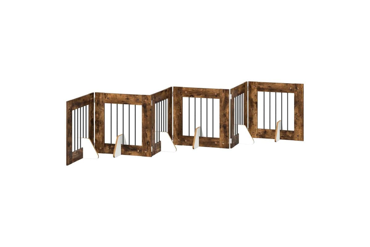 Vidaxl Foldable Dog Gate With Stands 6 Pcs Smoked Oak 362 Cm