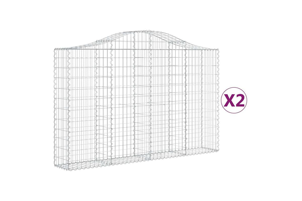 vidaXL 3145451 Arched Gabion Baskets 2 Pcs 200x30x120/140cm Galvanised Iron
