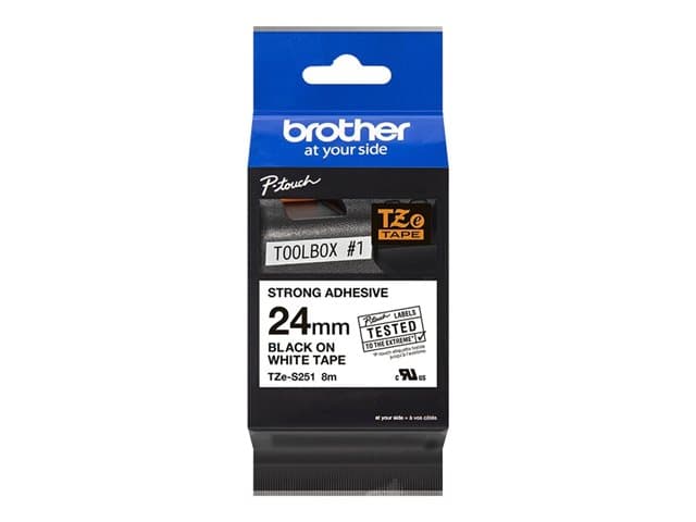 BROTHER - TZE-S251 LAMINATED TAPE M 8M 8MBLACK ON WHITE EXTRA-STRONG