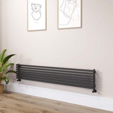 Ravello Linea Midnight Black Square Designer Radiator 315x1800mm Single Panel 2556 BTU - Horizontal Bars